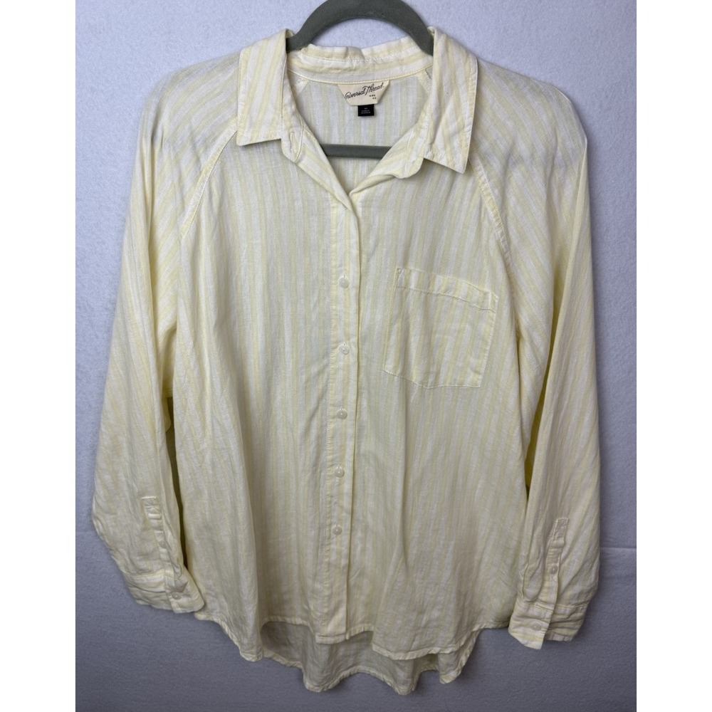 Universal Threadβ women's linen Striped long sleeve Button-Up Shirt Yellow M